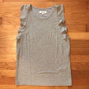 Madewell ribbed metallic tank with flutter sleeves